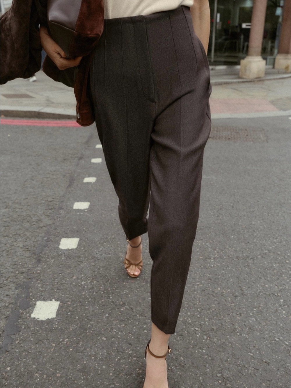 Zara High Waist TROUSERS Brown Small
